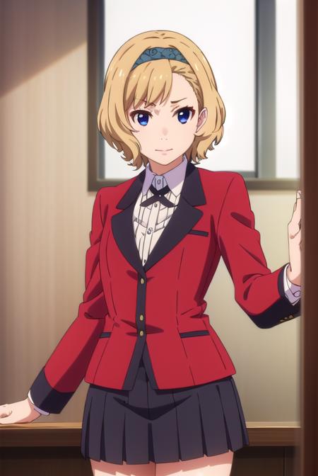 itsukisumeragi, <lora:itsuki sumeragi s2-lora-nochekaiser:1>,
itsuki sumeragi, short hair, blue eyes, blonde hair, braid, hairband, smile,
BREAK skirt, shirt, school uniform, jacket, white shirt, pleated skirt, collared shirt, black skirt, blazer, (red jacket:1.5),
BREAK indoors, classroom,
BREAK looking at viewer, (cowboy shot:1.5),
BREAK <lyco:GoodHands-beta2:1>, (masterpiece:1.2), best quality, high resolution, unity 8k wallpaper, (illustration:0.8), (beautiful detailed eyes:1.6), extremely detailed face, perfect lighting, extremely detailed CG, (perfect hands, perfect anatomy),