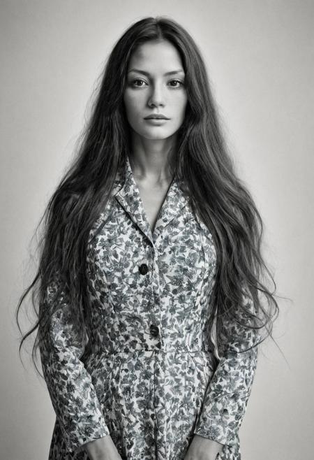 Extremely beautiful woman,very long hair, masterpiece,  1960s style portrait photograph by Richard Avedon, Rolleiflex medium format tlr