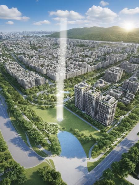 <lora:JJsBirdviewArchiSite_XL:1>,((Birdview Archi Site)) , ((best quality)),((masterpiece)),((realistic)), outdoors, cloud, blue sky, no humans, building, scenery, city, cityscape, skyscraper,  center composition, park,  car, tree, grass, lawn,  river,  boat,