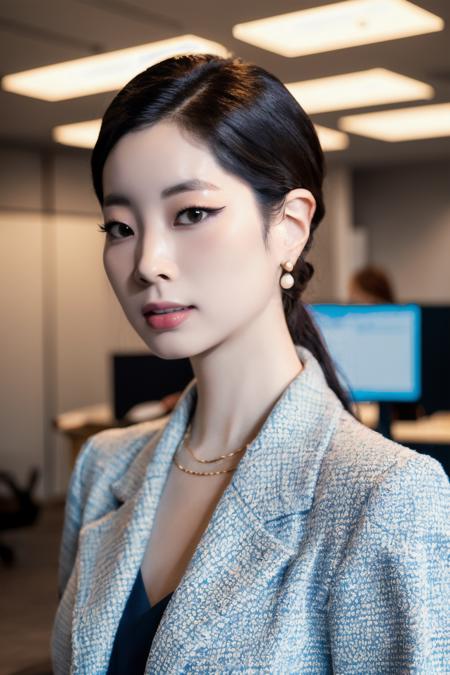 <lora:Dahyun_BRA:1>, (a picture of Dahyun, office worker, suit, office indoors), (detailed lighting, extremely detailed skin, extremely detailed hair, shadows, 8k), looking at viewer, (High Key Lighting), masterpiece, top quality, best quality, official art, unity 8k wallpaper, highres, ultra-high res, ultra-detailed, beautiful and aesthetic