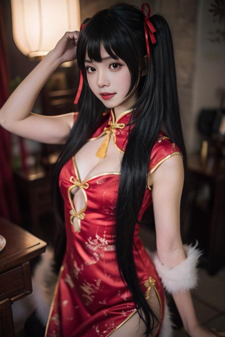 ltra-detailed,highly detailed,best quality,masterpiece,illustration,realistic,photorealistic,
tokisaki kurumi, qipao, 
1girl, solo, cosplay, 
 <lora:tokisaki kurumi qipao_v6_07:0.7>