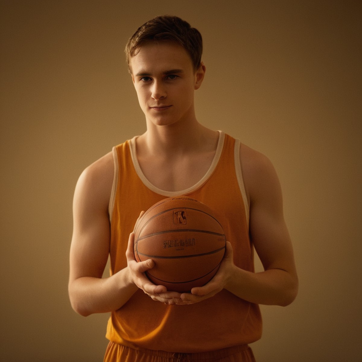 cinematic film still of  <lora:Warm Lighting Style:1>
warm light,a man holding a basketball in his hands,warm lighting sty...
