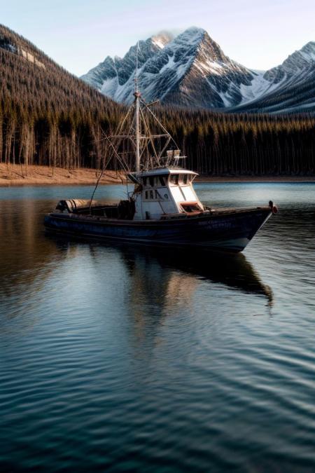 masterpiece, best quality, ultra-detailed, realistic, 8k, RAW photo, distant-view, (fisherman fishing troubles on small boat in the middle of the lake, small fish were flying on the water around the fisherman:1.37), eagle on distant trying to catch the fish, emphasize some little birds flying around, award winning realistic photography, morning, a bit cloudy, scenery photography, perfect shadow, perfect natural lighting, rich colors, perfect composition, perfect colors, flawless complexion photo, perfect intricate detailed, lakes, surreal, lifelike, real life scenery photo, top quality, trending on artstation, meadows, glitter, prettiest landscape, all kinds of flowers, flowers field, pine tree, fantastic, stunning, outstanding, finding nemo, breathtaking beautiful nature photo, out-of-this-world scenery, perfect reflection on water, depth of field, fisherman best day, detailerlora,