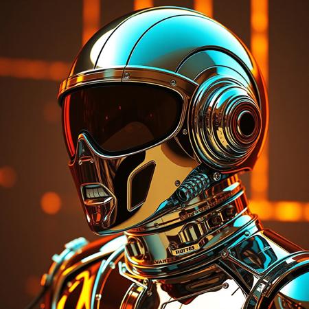 Avant-garde , Robert T techno style ,1970s retro futurism , chrome and Gold