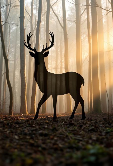 in the woods an outline of a deer with black ferrofluid with empty space between