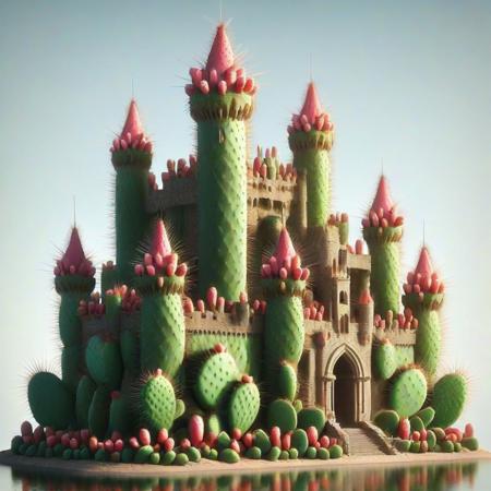 Castle, bif castle,  tech  <lora:Prickly Pear Style v1:1>, Prickly Pear Style,