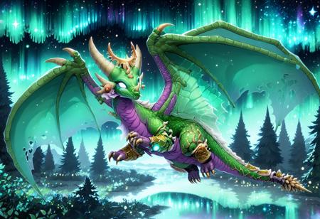 Ys3ra, green scales, wings, purple underbelly, purple feet, dragon, feral, anklets, jewelry, fang, tail, spiked tail, horns, claws, talons, fins, armor, translucent wings, silver eyes, glowing eyes, quadraped