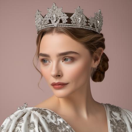 Portrait photo of an actress dressed as a medieval queen with a delicate tiara on her head, Nikon Z9, realistic matte skin, skin texture visible, (sharp focus), (high quality)