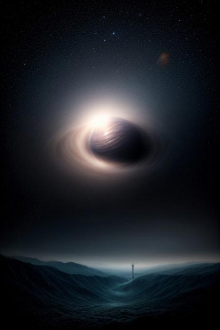 (masterpiece, best quality, highres:1.2), blackhole, Universe, space, eerie, mysterious, creepy