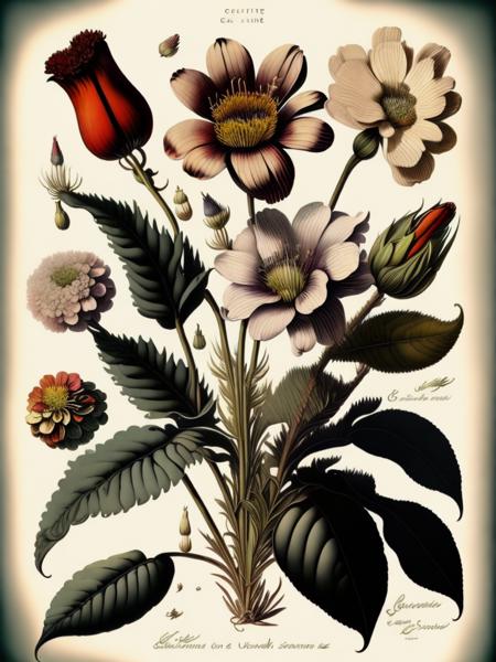 <lora:CenturyBotanicalIllustration:1>different types of colorful flowers with footer, names and descriptions, botanical illustration, white background, direct sunlight, style of Pierre-Joseph Redoute