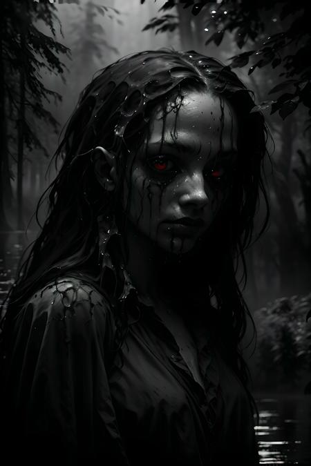 <lyco:death_V1:1.0><lyco:epi_noiseoffset2:1.0>
forest, nature, dark
creepy girl shows her head from the lake, wet hair, detailed face, red eyes, black tears, black patterns on her face, wet skin, fog, cloud, monochrome, death, dark studio
best quality, masterpiece, hdr, photo-realistic, hyper-realistic, perfect detail, hyper-detail, cinematic lighting, dramatic shadows