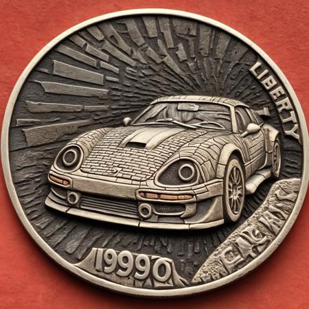 1990s sports car  coin carving <lora:Cnl-XL-V1:0.85> cnl, cnl lighting, cnl texture, details in details, realistic lighting, realistic shadows, photography