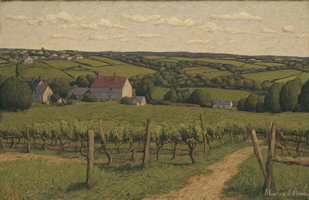 style of Henry Moret, patch ,estate ,vineyard ,thicket , Farmland/Cultivated ,