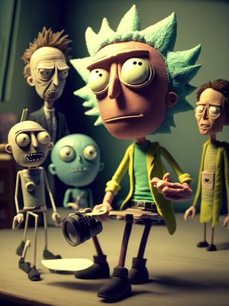 <lora:STOP-MOTIONANIMATION:1>STOP-MOTION ANIMATION style photograph 1990s claymation Rick and morty scene, hyper realistic, HD, HDR, 4K, 4k UHD