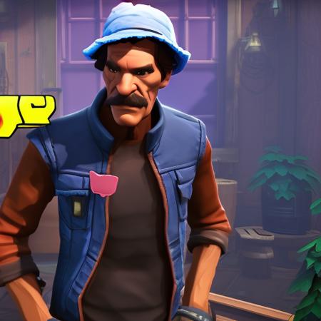 seu-madruga in fortnite style, closeup photo, screenshot from the game, with mustache