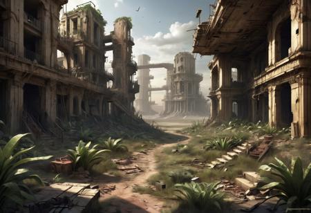 A desolate landscape stretches out, barren and devoid of life, under the shadow of a once-great civilization. In the midst of decay, remnants of advanced technical equipment stand resilient against time, their purpose clear: to trade the planet’s formidable arsenal. Amidst the ruins, signs of self-sufficiency hint at a past where survival hinged on ingenuity and adaptation, luxuriant vegetation,