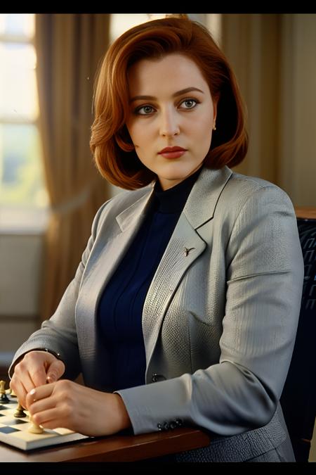 Dana Scully, woman,  playing chess with mulder,
<lora:DanaScullySD-000002:1>, intricate details, hyperdetailed, cinematic, realistic, masterpiece