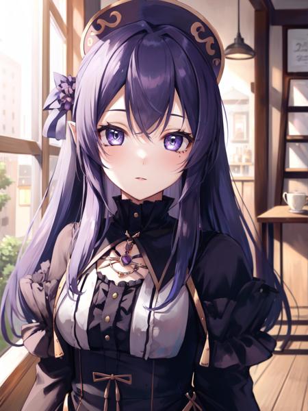 <lora:Lilina_FE-10:0.8>, lilina fe, ((gothgal)), ((wearing a gothgal outfit)), 1girl++, masterpiece, best quality, good anatomy, detailed face, detailed background, cozy coffee store background, detailed dress, goth