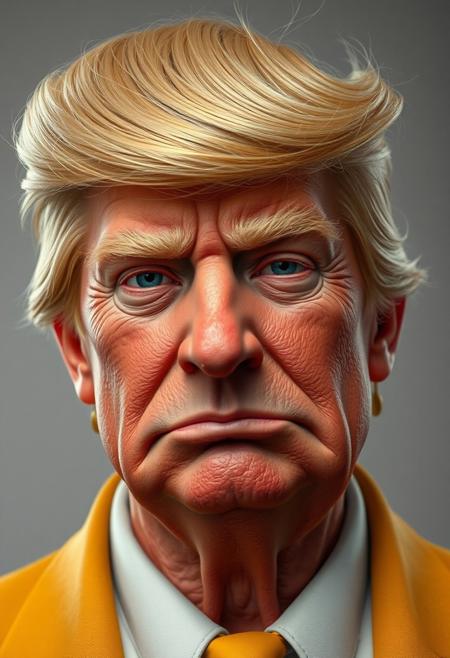 Donald Trummp as a real life Matt Goening charater, hyper realistic, ultra detailed skin surface, ultra detailed hair