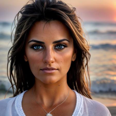 Picture, best quality, a woman in the beach at sunrise, photo of beautiful PC<lora:PC:1.0>, looking at viewer, perfect face, perfect eyes, sharp focus, Intricate, High Detail, dramatic, photorealistic,