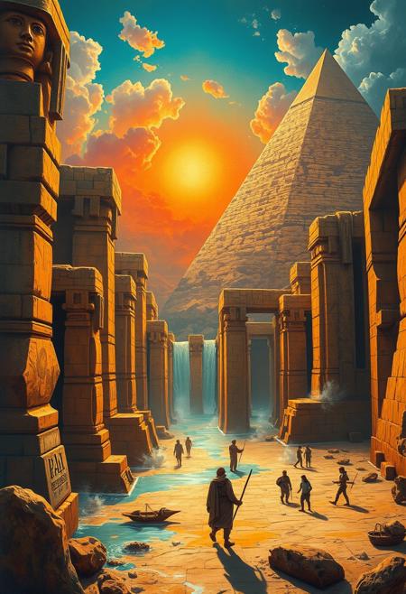 Most amazing photo of ancient Egypt taken before the great flood revealing to humanity that their was an ancient intelligent civilization twelve thousand years ago very beautiful insanely Complex perfect elegant composition, linen gesso acrylic paper, epic Dramatic lighting! Brush quality, insanely detailed, deep colors realistic masterpiece extremely detailed, high contrast