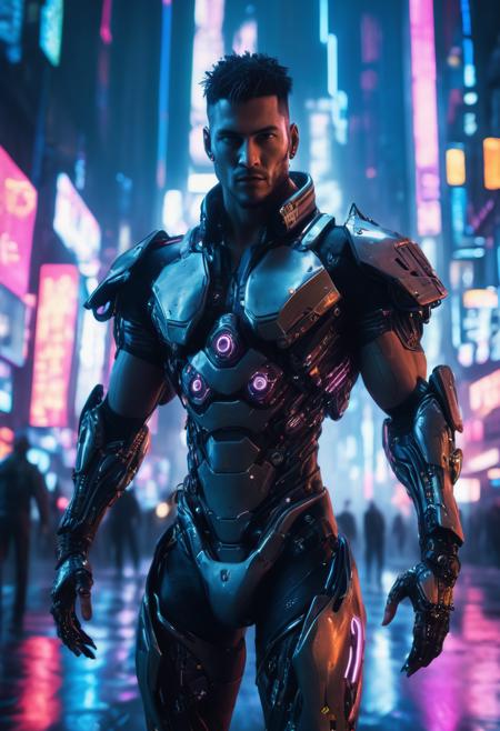 highly detailed best cinematic still frame, cyberpunk, erotic sexy cyborg man