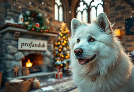 score_9, score_8_up,score_7_up, score_6_up, score_5_up, score_4_up,
best quality, masterpiece, highres, soft lighting,atmospheric lighting, 8K,
large, stone castle,inside,living room with fireplace,(((stone fireplace))),(((stone fireplace)))
,(window),,((((large closed window)))),(morning light coming in),
(((((Outside the window Snow is falling))))),(((it's snowing))), (a lot of snow),(forest), 
super cute, close up, dynamic angle
,A white fluffy dog by a christmas tree, with a sign saying "profandub"
,A white fluffy dog by a christmas tree, with a sign saying "profandub"
,A white fluffy dog by a christmas tree, with a sign saying "profandub"
,A white fluffy dog by a christmas tree, with a sign saying "profandub"