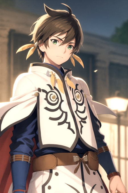 masterpiece, best quality, 1boy,  sorey,  solo, closeup, brown hair,  green eyes, cape, earrings, male focus  <lora:Sorey:1>