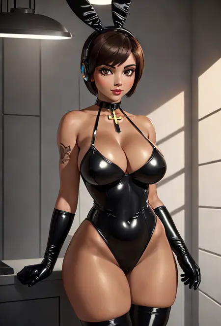 2.5D Semi-Realistic SFW Bunny Egirl/VTuber Style (Bunnysuit, Bunny ears, Latex, Black Leotard, Gamer Headphone) @waifumodels