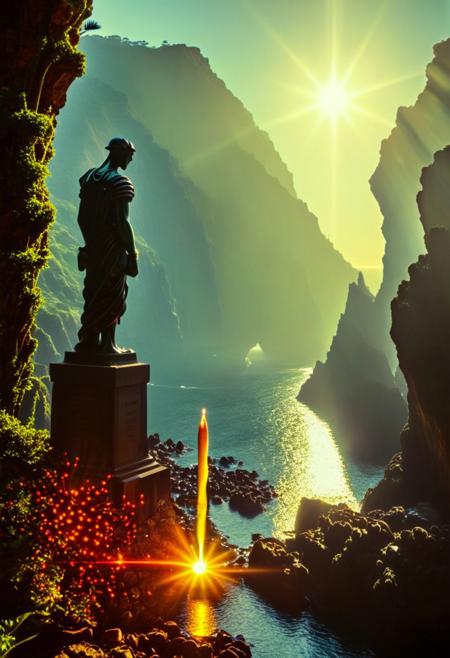A hyper-realistic image of Ponta do Garajau, Madeira, Portugal. The scene features the rocky coastline with clear waters, showcasing the natural beauty of the Garajau Natural Reserve. In the background, the imposing statue of Cristo Rei stands at the top of a coastal ravine, facing the Atlantic Ocean. The image captures a sunny day with a slight haze, emphasizing the biodiversity and serenity of the area. Ultra-high detail, 8K resolution, and a cinematic perspective. Sunlight casts a warm glow on the rocks and the statue, highlighting the textures and colors of the natural environment
BREAK ()Hyoer Realistic:2.0)Polaroid picture an image of Ultra-realistic New York City under Wakandan rule: ((The towering skyscrapers now adorned with intricate African patterns and gleaming vibranium accents)). The streets are bustling with people in traditional Wakandan attire, while advanced technology seamlessly integrates into everyday life. The Statue of Liberty stands proudly, its torch replaced by a glowing heart-shaped herb symbol. ((In the distance, sleek Wakandan aircraft patrol the skies as citizens from both worlds coexist in harmony.))