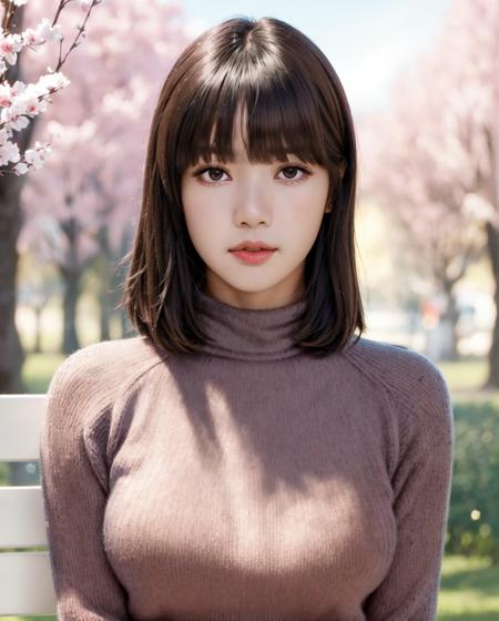 pureerosface_v1:0.3, best quality, photorealistic, 8k, high res, full color, 1girl, woman, 20 years old woman, (closed mouth:1.43), (skindentation), (portrait:0.6), trees, park bench, daylight, ((park background:1.52)), full color, ((necksweater:1.68)), looking at viewer:1.8, (1girl eyes looking at viewer:1.55), (medium-length hair, brownhair, partedbangs:1.45), (bokeh), <lora:AAW-lisa:0.65>