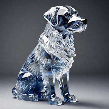 Create an ice dog sculpture. Crystal ice dog statue. Splendid. Full body portrait.  , 
Mysterious