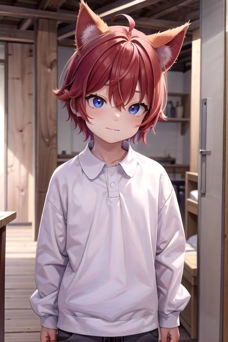 <lora:aki_sd_v10:0.5>,1boy, aki, crimson hair, animal ears, masterpiece, ultra detail