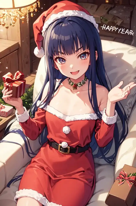 koyomiwds, santa hat, santa dress, happy new year, christmas, indoors, smile, present box, looking at viewer