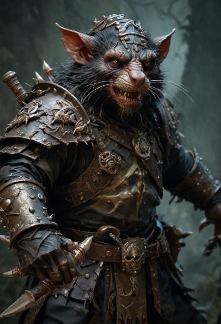 Warhammer Ratman Skaven warrior, Black over black, top light, masterful painting in the style of Anders Zorn | Marco Mazzoni | Yuri Ivanovich, Todd McFarlane, oil on canvas