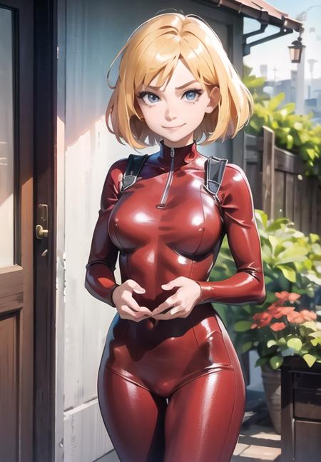 <lora:clover:0.8>, clover, smirk, red bodysuit, portrait,, (gorgeous, beautiful, enchanting:1.3), (trending on CGSociety, trending on pixiv, contest winner:1.3)