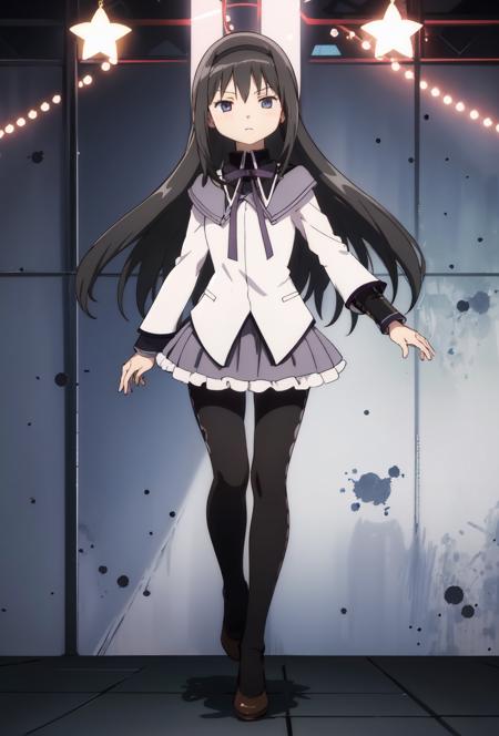 1girl, solo, homuramagica, long hair, pantyhose, 
<lora:homura_akemi:0.8>