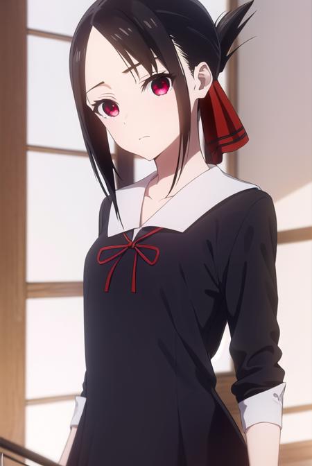 kaguyashinomiya, <lora:kaguya shinomiya s3-lora-nochekaiser:1>,
kaguya shinomiya, short hair, bangs, black hair, (red eyes:1.3), hair ribbon, sidelocks, folded ponytail, (parted bangs:1.5),
BREAK long sleeves, dress, ribbon, school uniform, collarbone, black dress, sailor collar, white sailor collar, red ribbon, neck ribbon, shuuchiin academy school uniform,
BREAK indoors, classroom,
BREAK looking at viewer, (cowboy shot:1.5),
BREAK <lyco:GoodHands-beta2:1>, (masterpiece:1.2), best quality, high resolution, unity 8k wallpaper, (illustration:0.8), (beautiful detailed eyes:1.6), extremely detailed face, perfect lighting, extremely detailed CG, (perfect hands, perfect anatomy),