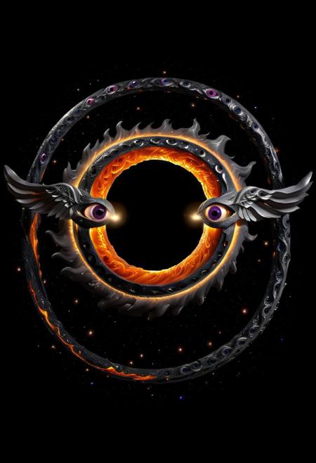 Forged Carbon World Morph SDXL style, forged carbon, vivid colors, intricate detail, biblicalangellora, a blackhole made of forged carbon, in space, forged carbon style, grgnt, wings, rings, many eyes, a biblically accurate angel made of a blackhole