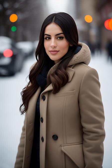 professional portrait photograph of (jesscediel:0.99), in winter clothing, beautiful face, cute natural makeup, wearing elegant winter fashion clothing, ((standing outside in snowy city street)), stunning modern urban upscale environment, ultra realistic, concept art, elegant, highly detailed, intricate, sharp focus, depth of field, f/1. 8, 85mm, medium shot, mid shot, (centered image composition), (professionally color graded), ((bright soft diffused light)), volumetric fog, trending on instagram, trending on tumblr, hdr 4k, 8k, (closeup portrait:1.2)