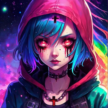 anime girl holding a futuristic shotgun confused eyes, detailed portrait, anime girl in a checkered hoodie and beanie hoodie, digitizing glitches around her, binary code 1s and 0s, numbers, detailed portrait, blushing, in the galaxy, morphing into a demon, in the galaxy, rainbow colors with rainbow flames, a goth emo with fire chains, drowning in water, blood dripping cross, up close, detailed portrait, red blue colors crayon, binary code 1s and 0s, numbers, detailed portrait, screaming in anger!!!!!, in the galaxy, morphing into a demon, in the galaxy, rainbow colors with rainbow flames, a goth emo with fire chains, drowning in water, blood dripping cross, up close, detailed portrait, red blue colors crayon, sexy girl in pink underwear and flirty, red lipstick, black bra, rainbow glowing hair, anime girl with moss And mold around her, detailed portrait, close up, space background behind her, dripping liquid metal leaf's around her, roses flourishing around her, close up of face, beautiful sparklin makeup, glowing eyes,  goth emo with blue green fire chains, blood dripping cross, up close, detailed portrait 