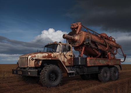 drilling truck ,(Rusty) truck, open field, 8k, photography <lora:drillMac:0.75>