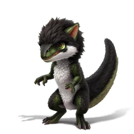 dinosaur,  small, chibi, <lora:Megalosaurus-09:1>, looking at viewer, angry, digital art, cartoon, white background, kkw-fur:1, full body, by silverfox