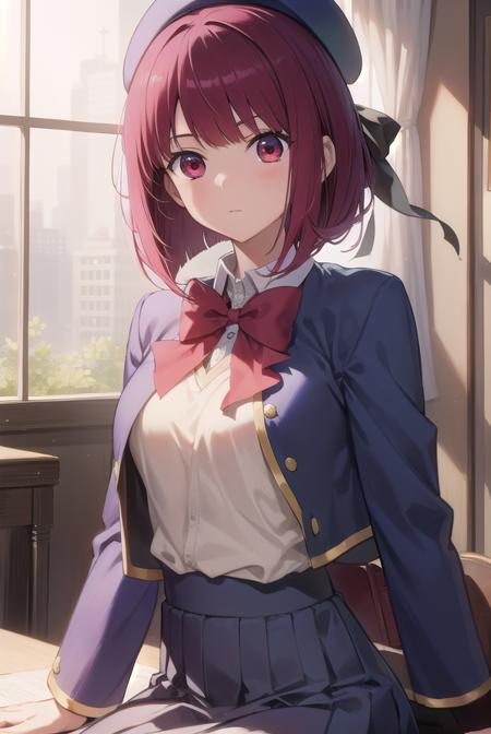 kanaarima, <lyco:kanaarima-lyco-nochekaiser:1>,
kana arima, bob cut, (red eyes:1.5), red hair, short hair,
BREAK beret, blue headwear, blue jacket, blue vest, hat, jacket, pantyhose, ribbon, school uniform, skirt, vest, youtou high school uniform,
BREAK looking at viewer,
BREAK indoors, classroom,
BREAK <lyco:GoodHands-beta2:1>, (masterpiece:1.2), best quality, high resolution, unity 8k wallpaper, (illustration:0.8), (beautiful detailed eyes:1.6), extremely detailed face, perfect lighting, extremely detailed CG, (perfect hands, perfect anatomy),