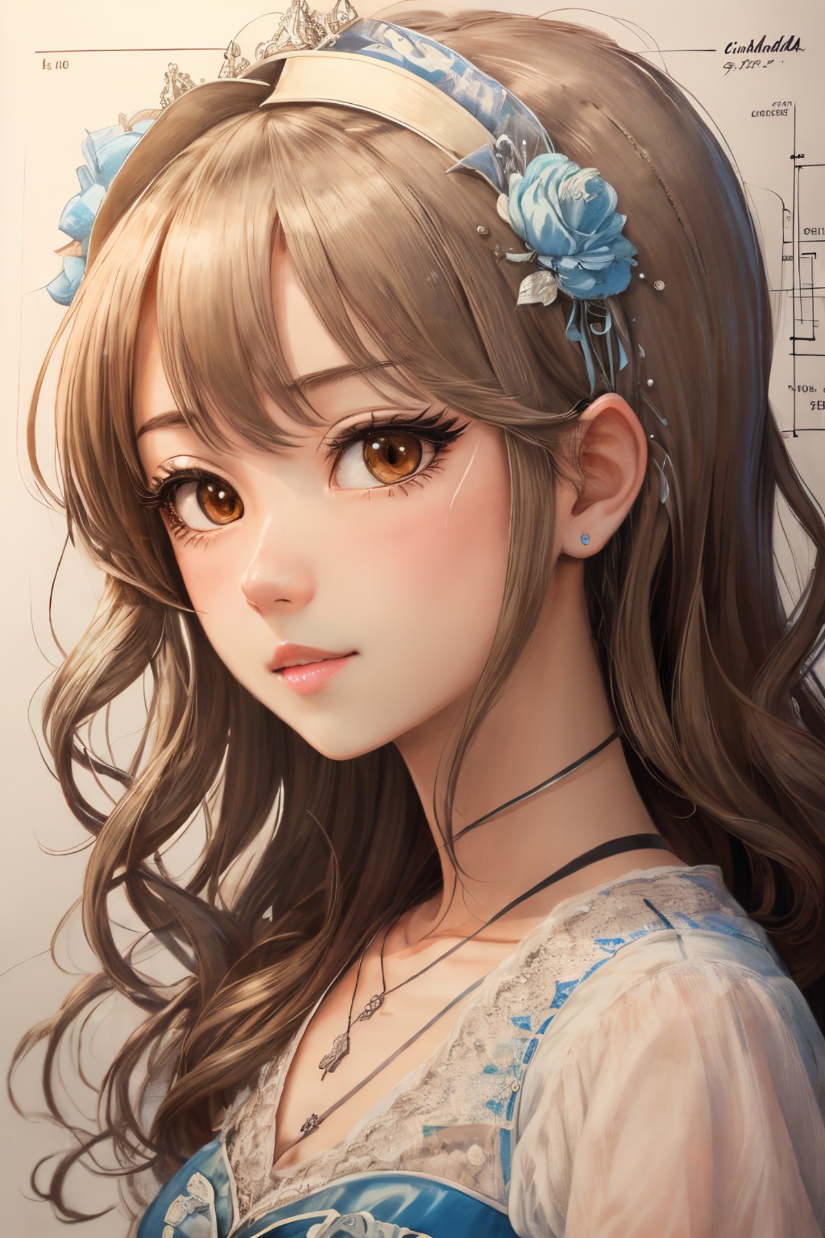 masterpiece,best quality,<lora:tbh249-:0.7>,illustration,style of Patent drawing portrait of idolmaster cinderella girls,