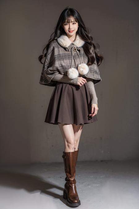 cyb skirt, long sleeves, capelet, wool ball scarf, scarf
