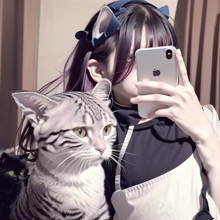 <lora:phone_on_face:1>,(1girl:1.2),(masterpiece,best quality:1.2),hand holding phone,cosplay,pink hair,maid clothes,(cat ear:1.2)