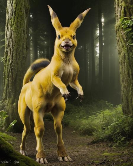 realistic photo of a werepikachu centaur