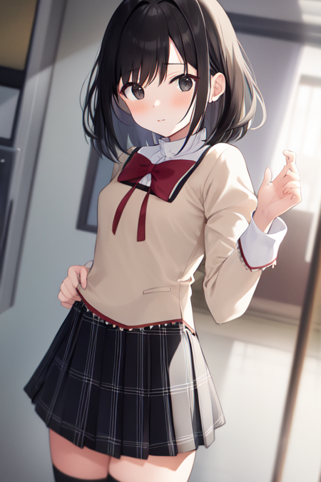 mitakihara school uniform, black hair, black eyes