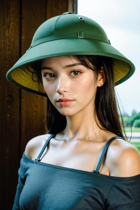 MuCoi, vietnamese, pith, helmet, green headwear,
